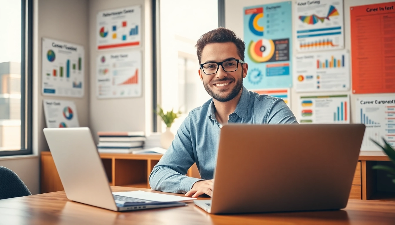 How to find my perfect career with a professional counselor in a bright office setting.