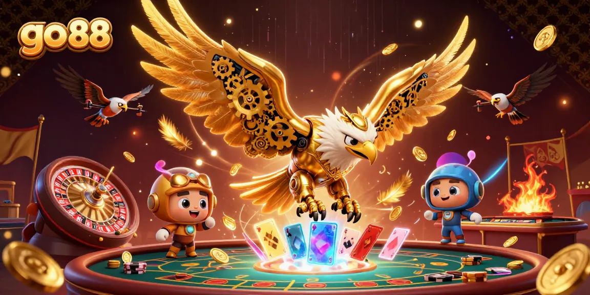 Engage with go 88's captivating live casino scene featuring cybernetic elements and holographic cards.