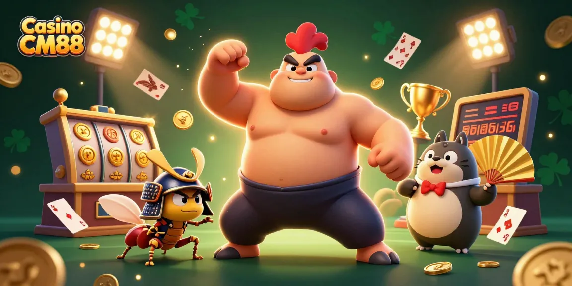 Experience the thrill of Casino CM88 with a dynamic 3D illustration featuring engaging casino elements.