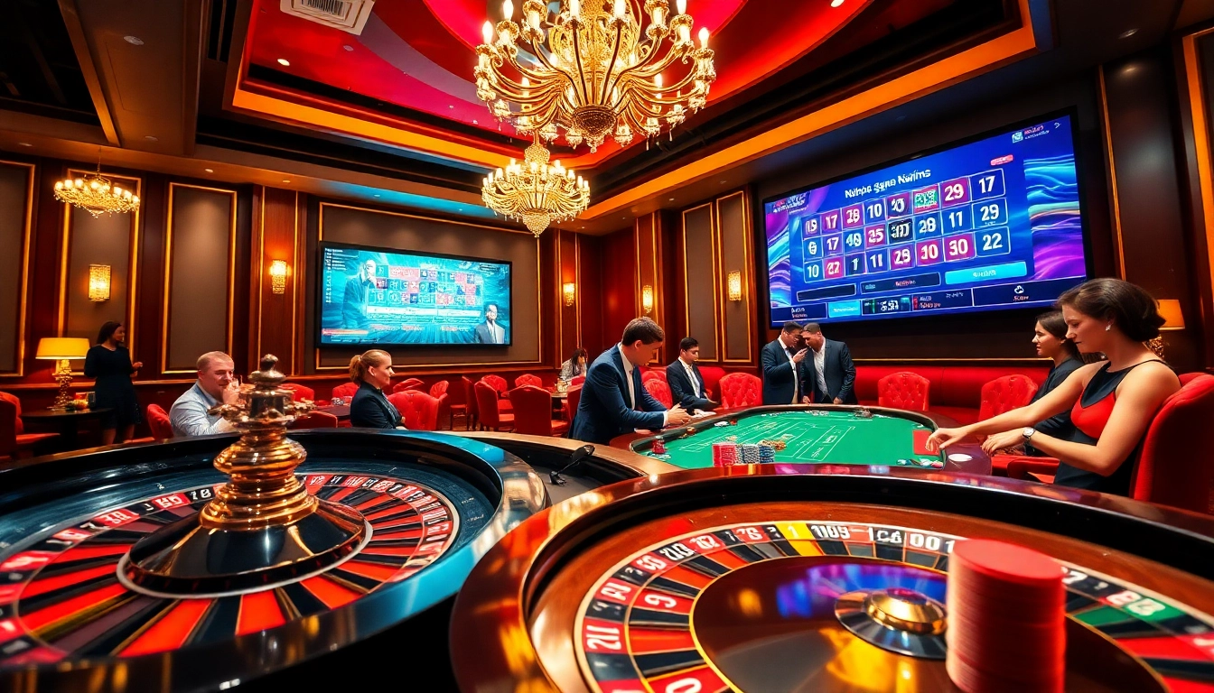 Experience the excitement of gambling at Nohu90 com with a vibrant casino scene featuring roulette and poker games.
