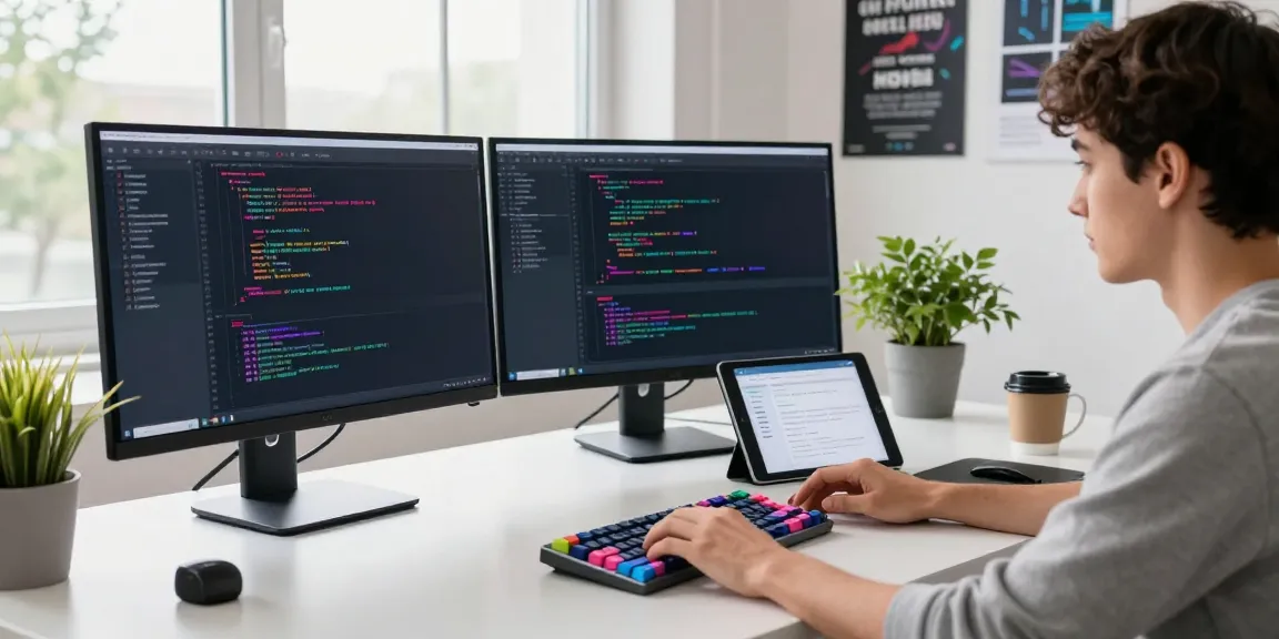 Creative workspace showcasing instant indexing in a tech environment with code on screens.