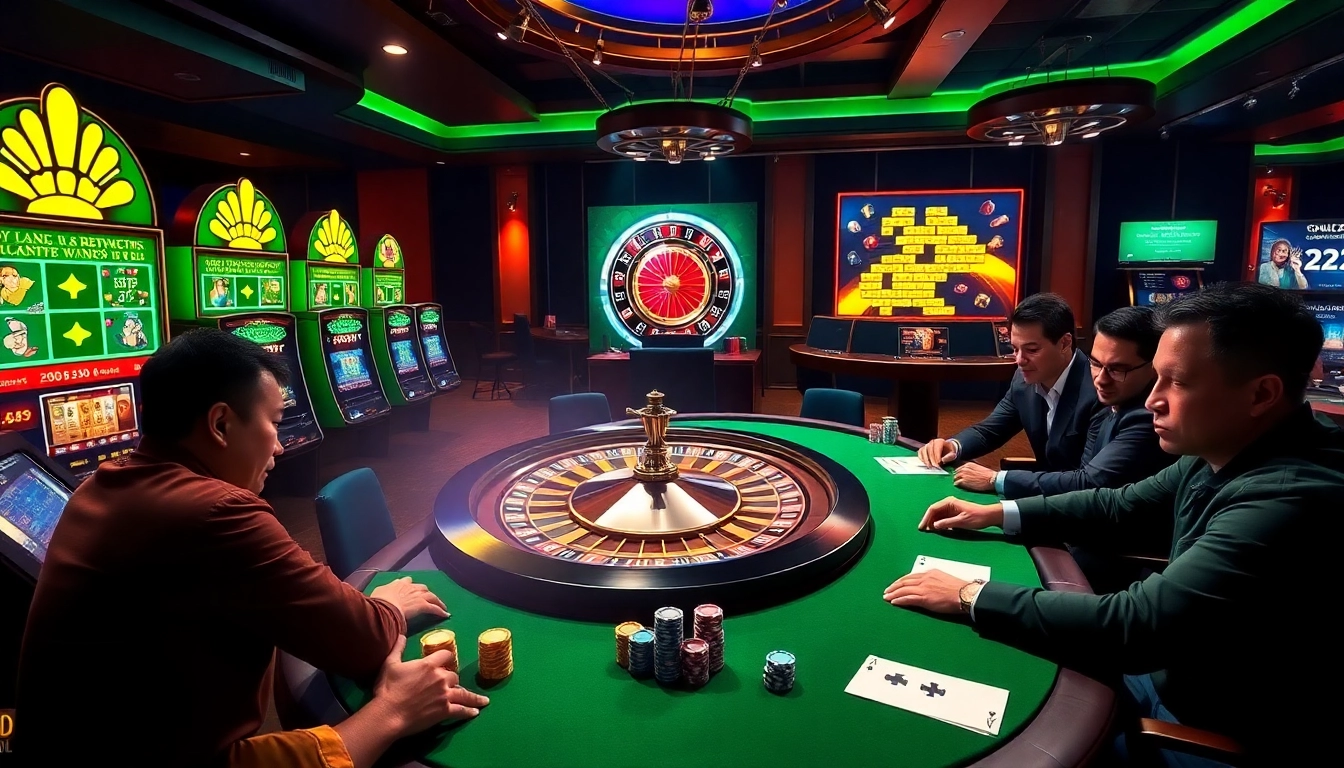 Exciting online gambling interface at https://s8onl.com/ with vibrant slot machines and poker chips for players.