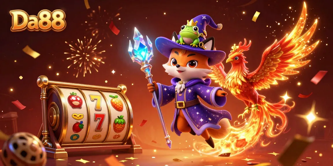 Experience the thrilling adventures of Da88 within a vibrant casino setting featuring magical characters.