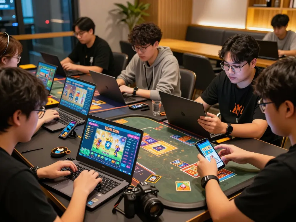 Engaging 789 club gaming scene with players immersed in card games, showcasing vibrant graphics and lively atmosphere.