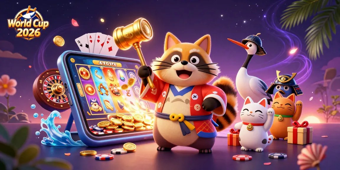 Engage with World Cup 2026 through an exciting scene of cheerful tanuki characters in dynamic gambling action.