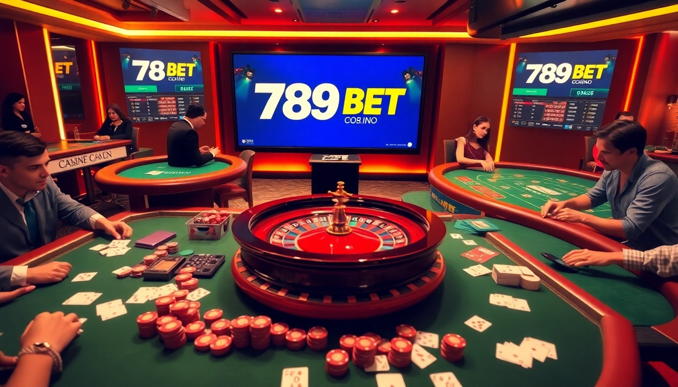 Experience the vibrant excitement of 789 BET in a high-stakes casino environment filled with action and luxury.