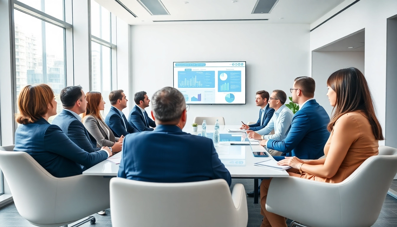 Companies collaborating effectively in a modern office setting during a productive meeting.