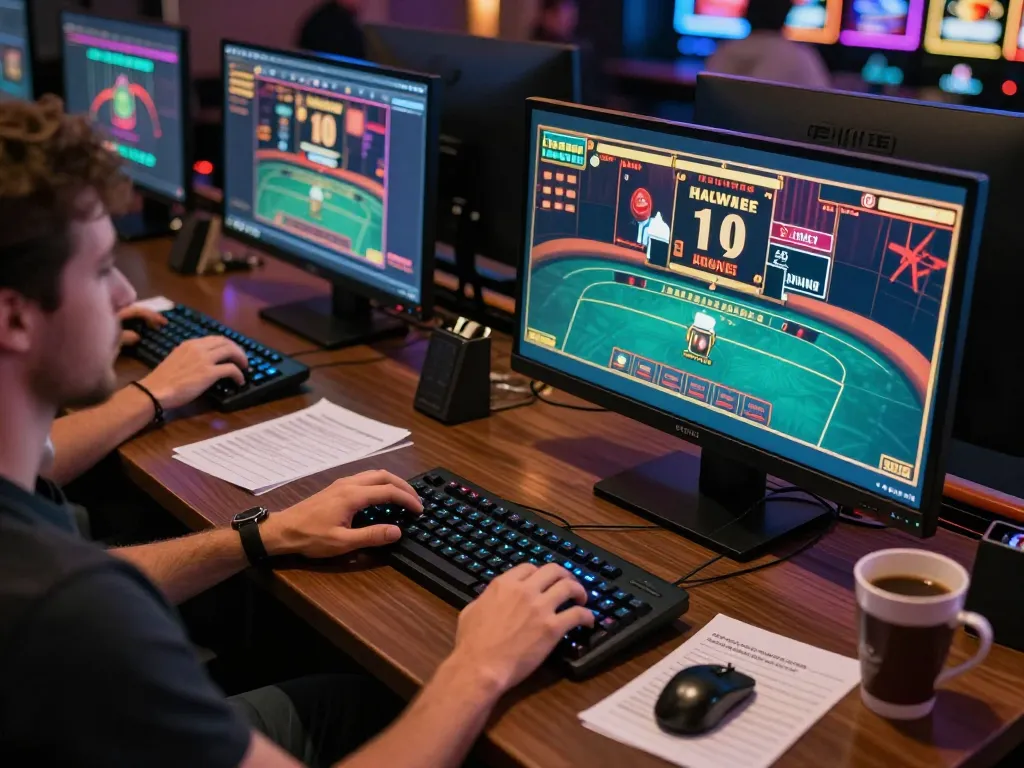 Engaging desktop setup for online gaming showing ku win strategy notes and live dealer games.