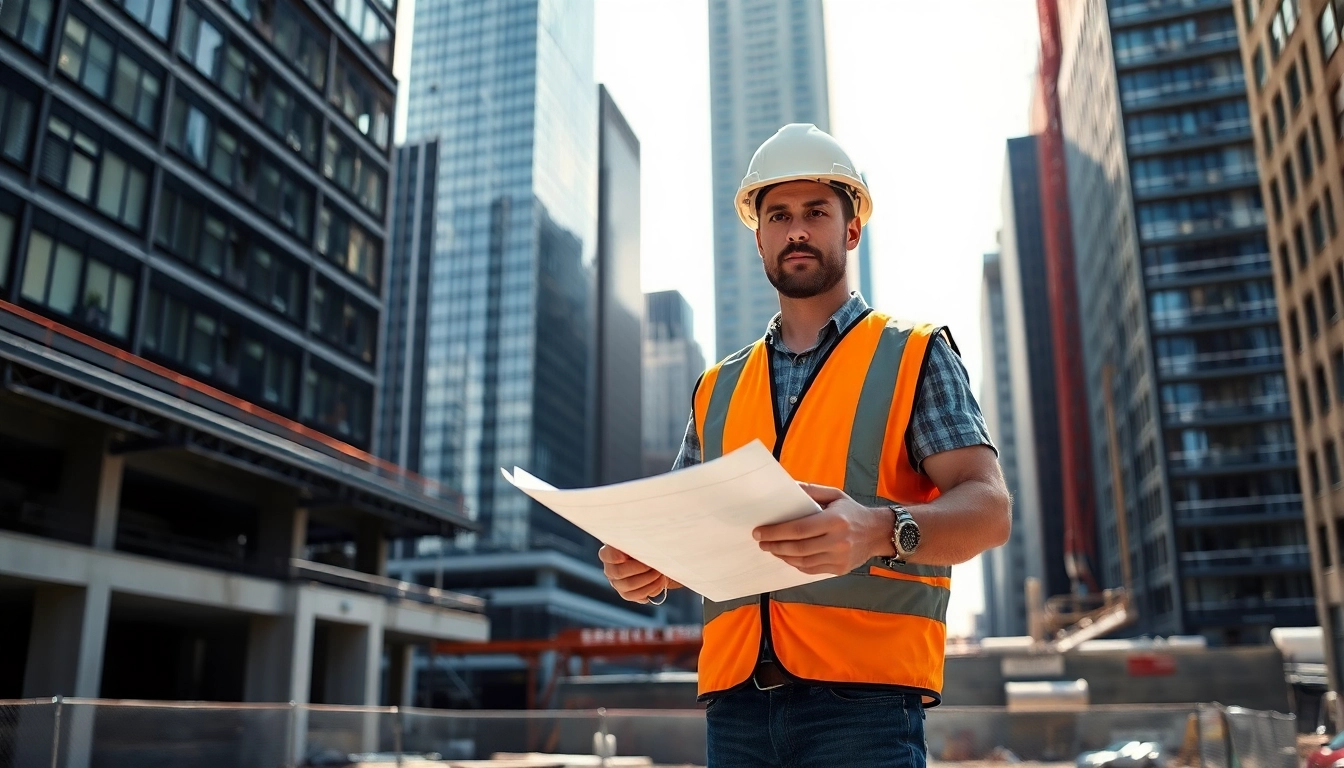 New York City General Contractor diligently managing a construction project in an urban setting.