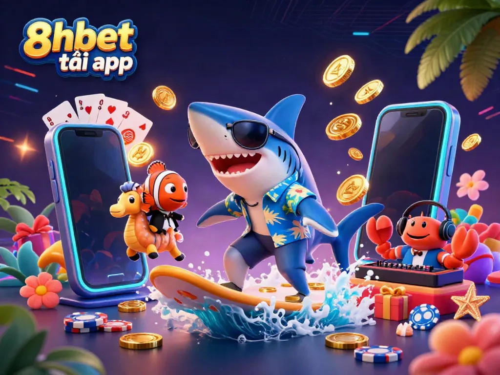 Engage with the thrilling 8xbet tải app experience alongside lively characters in a vibrant casino scene.