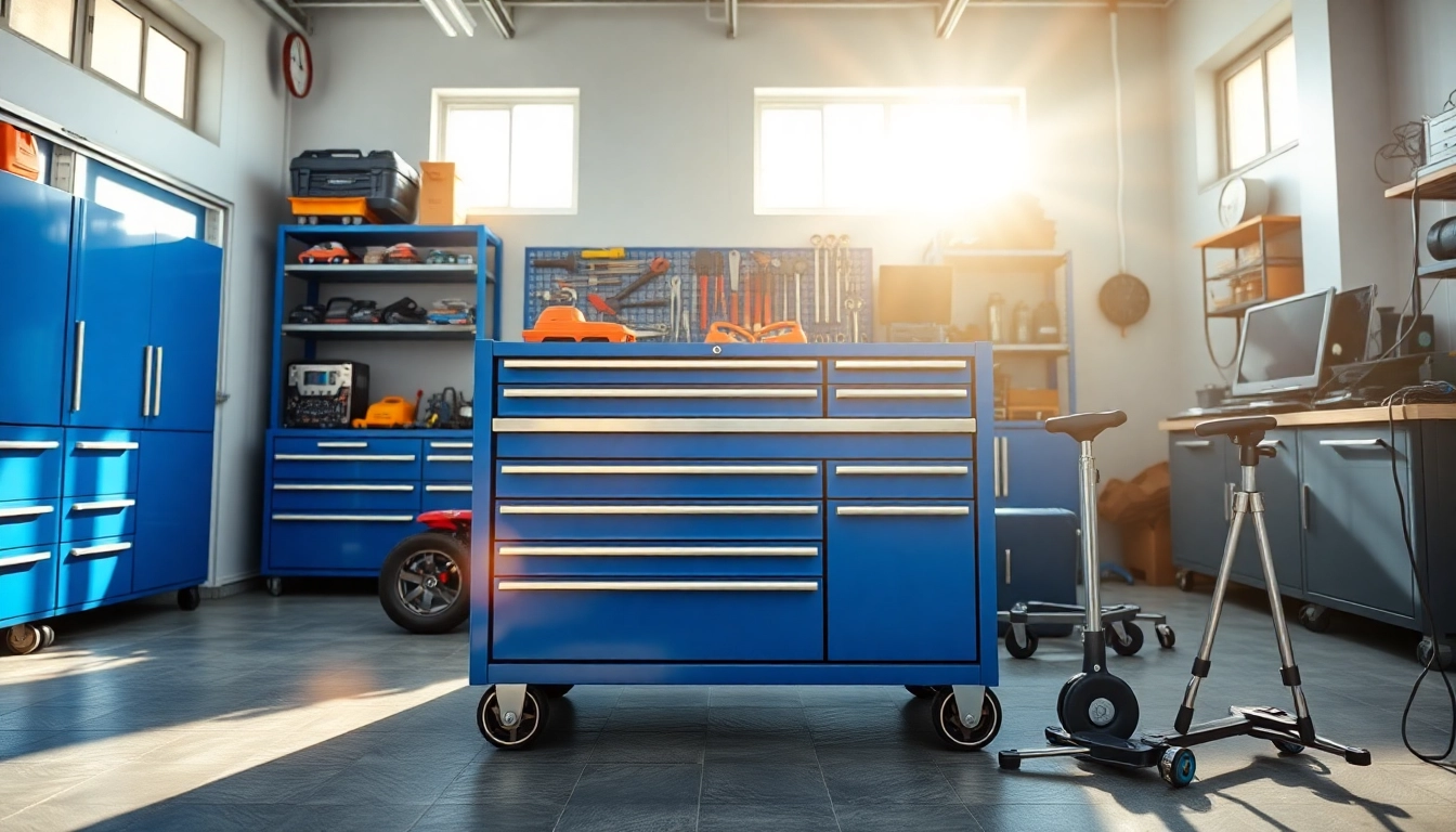 Hazet tool trolley in a bright, organized workshop highlighting functionality and efficiency.