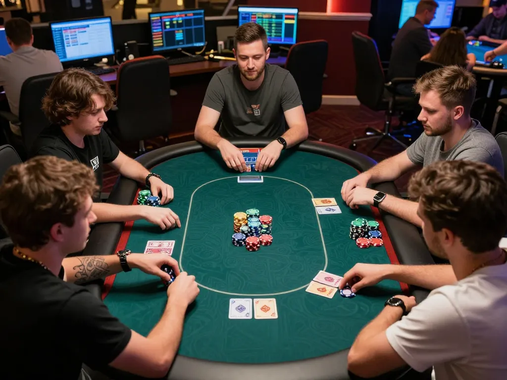 Players engaging in thrilling online poker action at home setups, focusing on strategic gameplay with tr88.