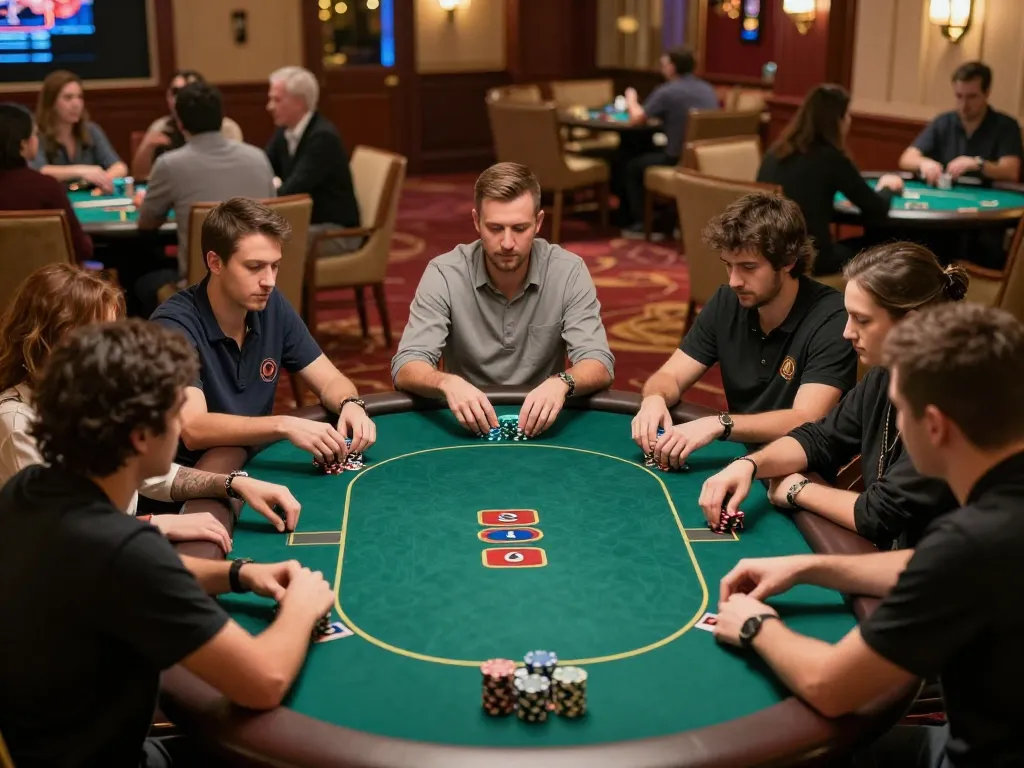 Players engage in an intense poker game at 789F, showcasing strategy and excitement.