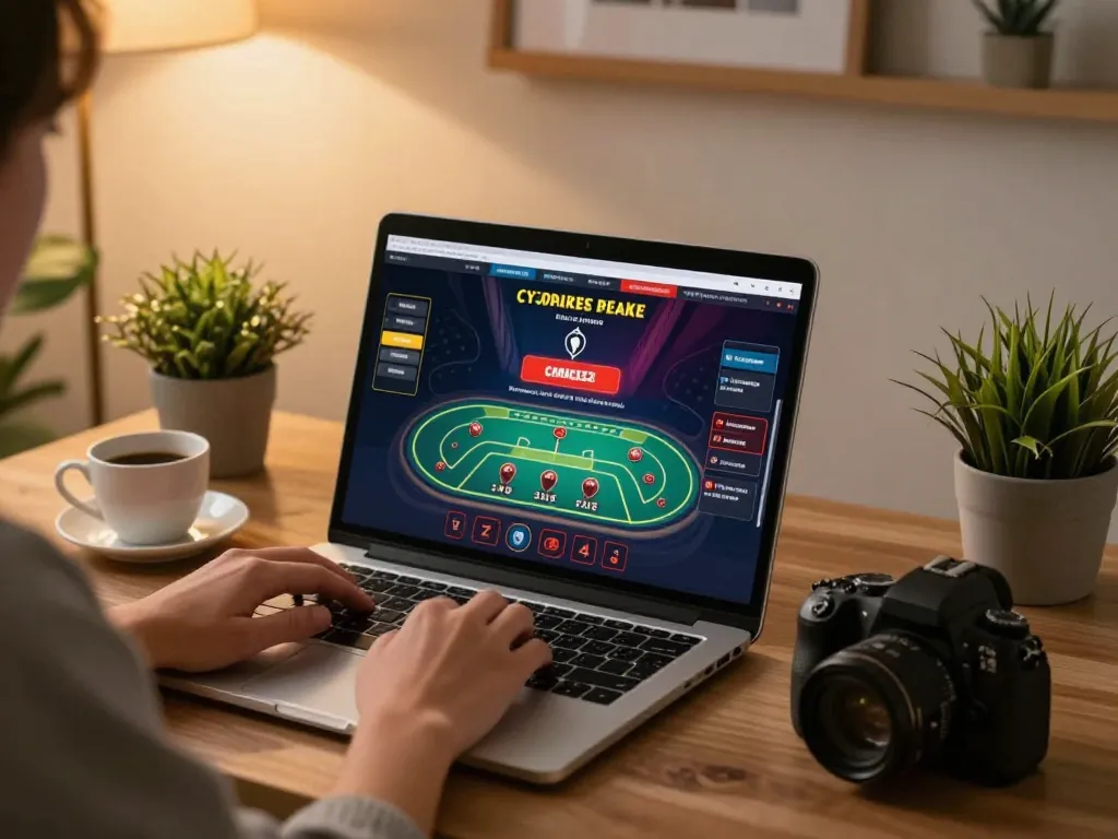 RR88 user engaging with live dealer casino game on laptop in a cozy home setting.