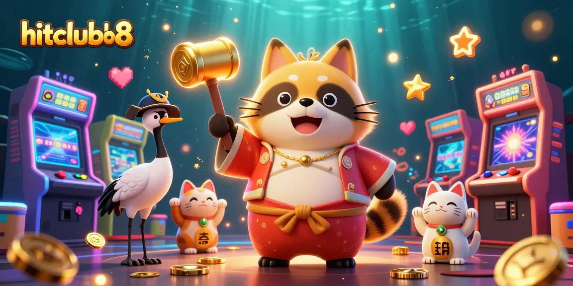 Experience hitclubb8's vibrant gaming scene with colorful characters and energetic casino elements.