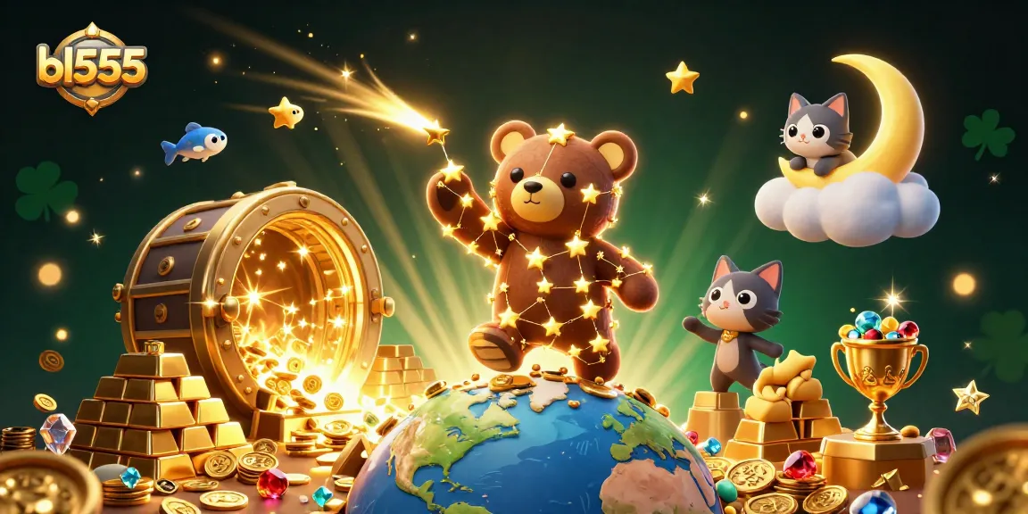 Experience the thrill of bl555 with a dazzling casino-themed 3D illustration full of treasures.