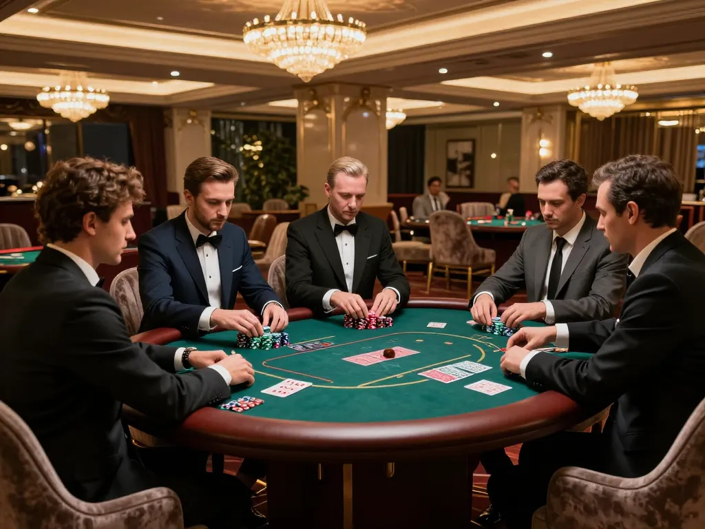 Engaged players at the 789win vip poker table reveal cards under elegant casino lighting.