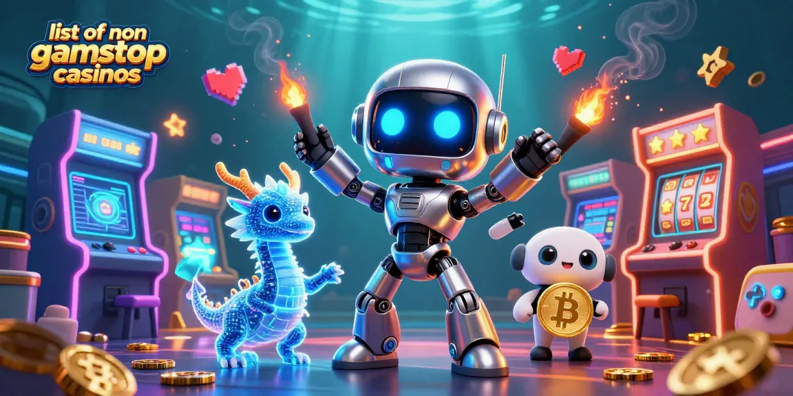 Engage with the vibrant scene of non gamstop casinos featuring a cyberpunk robot and vibrant gaming elements.