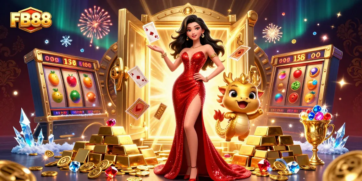 Experience the excitement of FB88 with a captivating casino scene full of symbols and treasures.