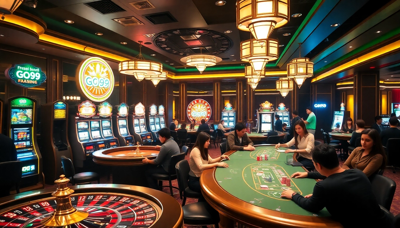 Engaging players enjoying classic games with Go99 at a glamorous casino atmosphere.