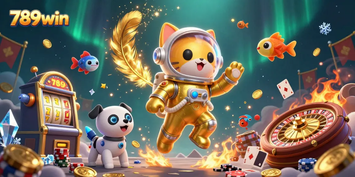 Engage in thrilling gameplay with 789win's vibrant casino scene, showcasing vivid slot machines and excited characters.