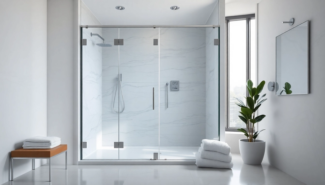 Showcase stunning shower doors uk in a sleek bathroom with modern design and bright natural lighting.