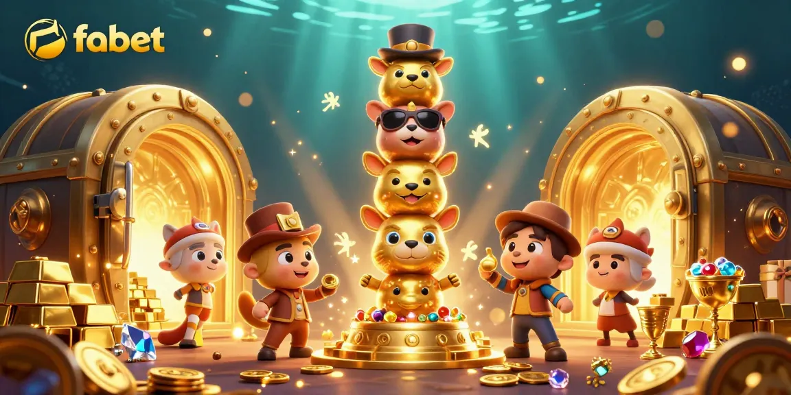 Engage with fabet casino fun as golden treasure bursts from vaults alongside vibrant animated characters.