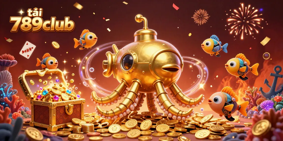 Experience thrilling wins with tải 789club in a vibrant casino adventure featuring a golden kraken submarine.