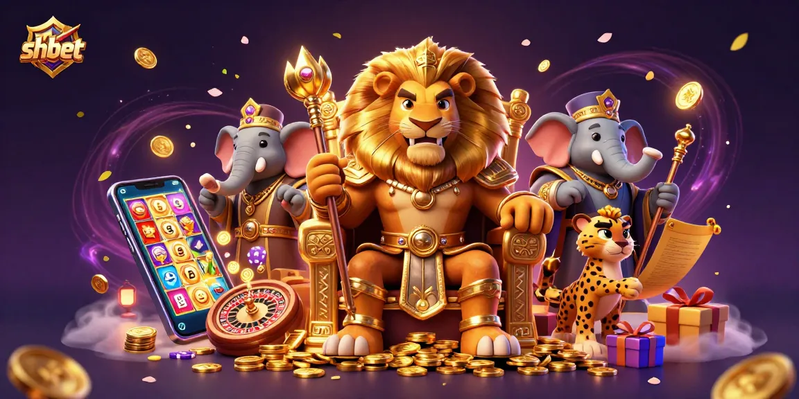 Experience winning at SHBET with vibrant 3D casino elements and characters combining luck and strategy.