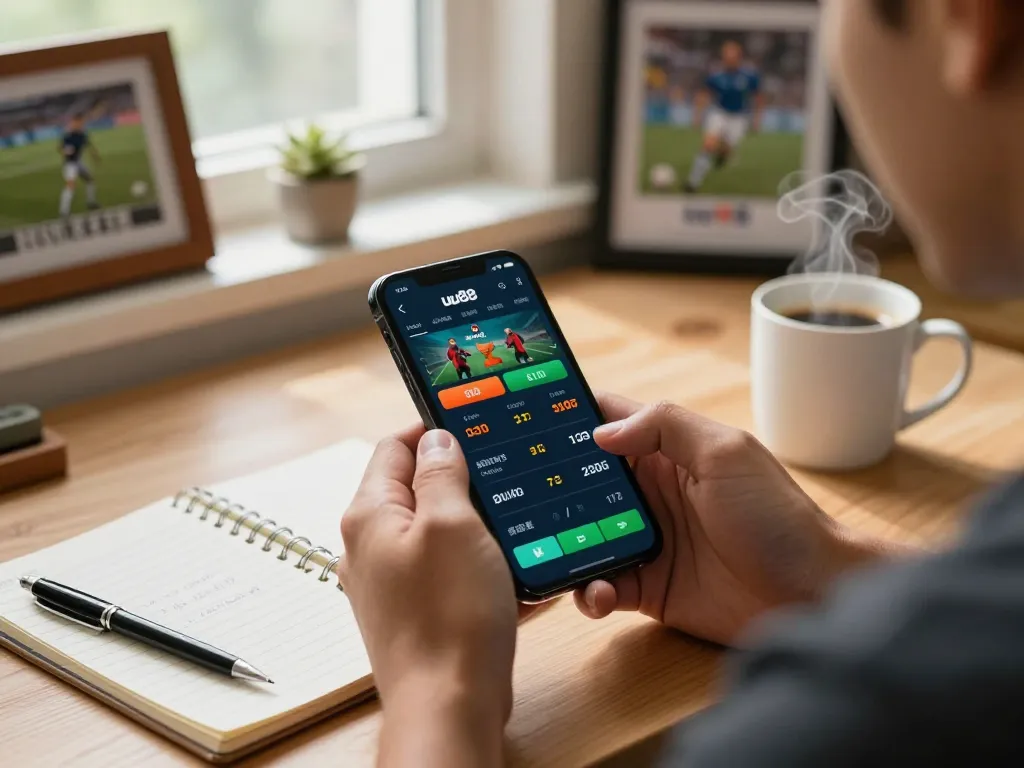 Engaging user strategizing bets with the uu88 app in a cozy home office setting.