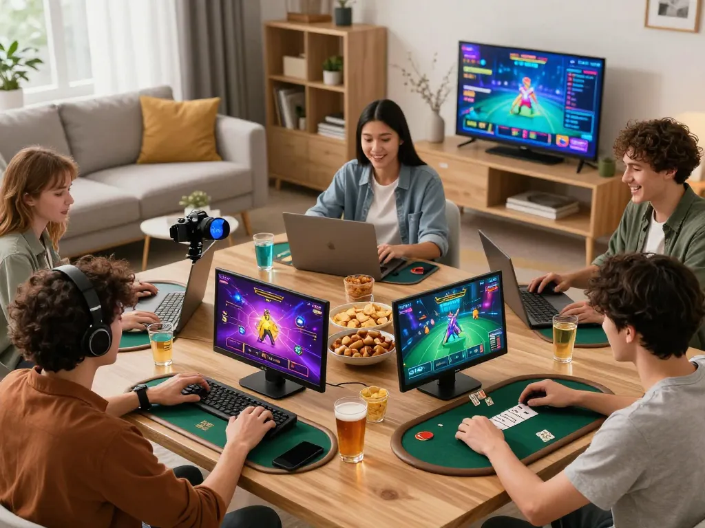 Experience thrilling gameplay with friends at https://sunwin333.com/ in a vibrant home gaming setup.