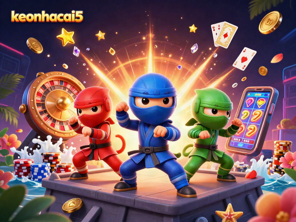 Experience the thrill of keonhacai5 with ninja chameleons mastering gaming skills amidst golden rewards.