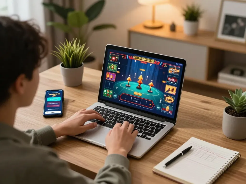 Experience live gaming action with win678 on a stylish home laptop setup.