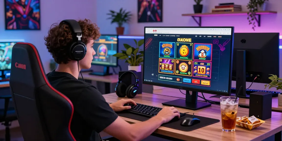 Player engaging with a vibrant credit card casino interface listed at https://being-there.org.uk/ in a modern home office.